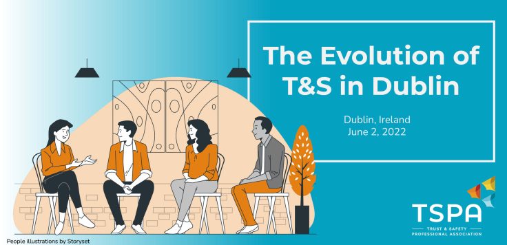 Event information with an illustration of people seated and talking