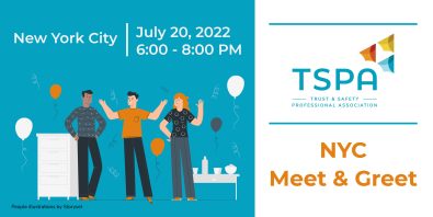 An illustration of three people celebrating with event information to the right