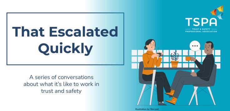 Image of two people sitting at a table with "That Escalated Quickly" to the left.