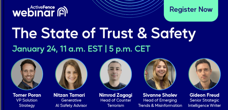 Blue banner with text describing the event with headshots of speakers.