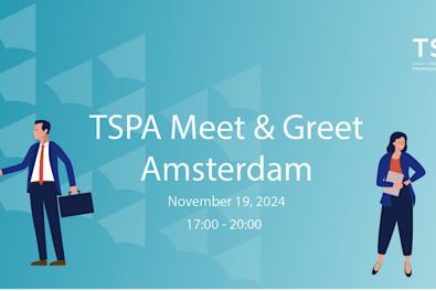 Light blue banner with image of 2 sets of people conversing with image of clear glyphs in the background.